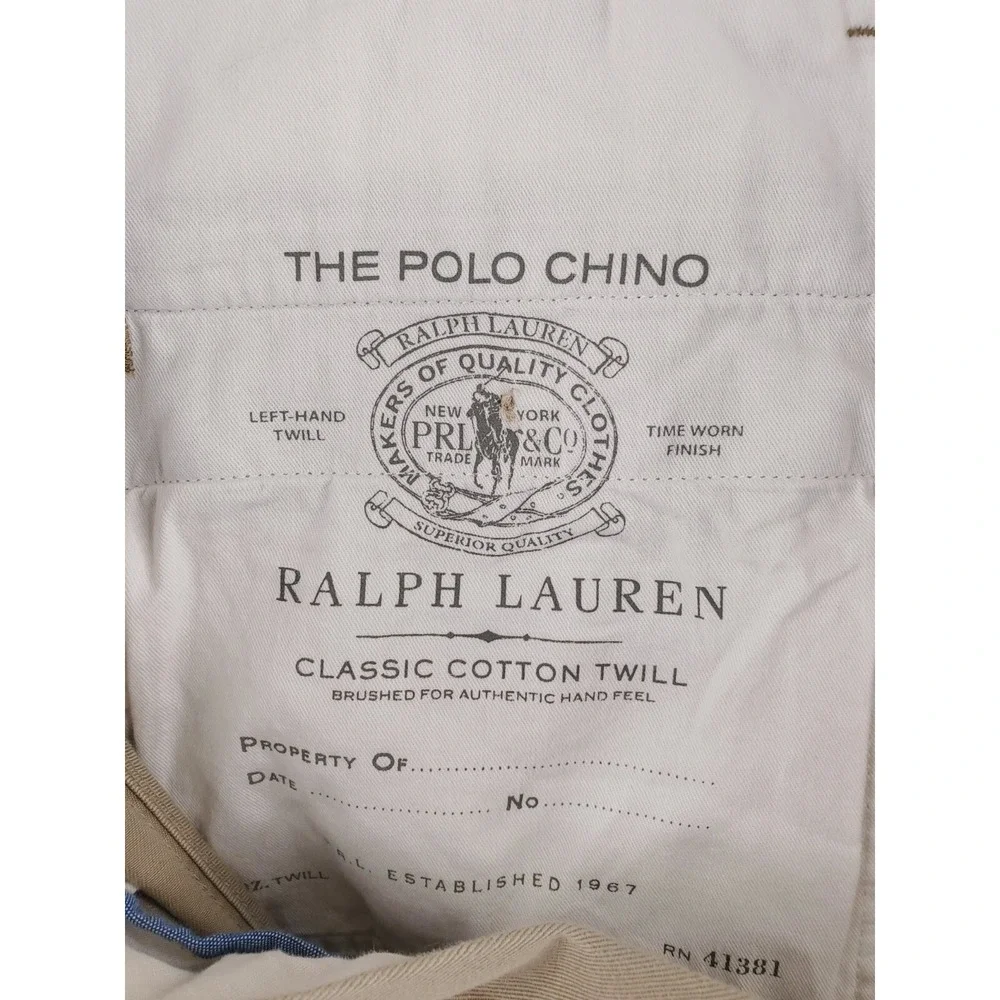 Polo Ralph Lauren Pants Mens 35x32*‎ Khaki Classic Fit Chino Flat Front Preppy